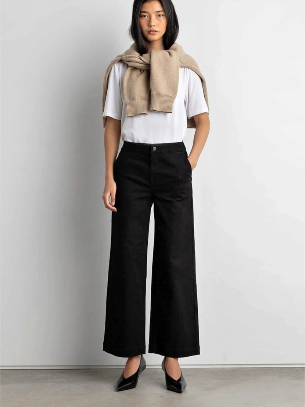Oak + Fort Wide Leg Cotton Pants in Black Size Medium
